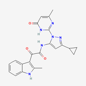 molecular formula C22H20N6O3 B6433028 N-[3-cyclopropyl-1-(4-methyl-6-oxo-1,6-dihydropyrimidin-2-yl)-1H-pyrazol-5-yl]-2-(2-methyl-1H-indol-3-yl)-2-oxoacetamide CAS No. 1207042-76-9