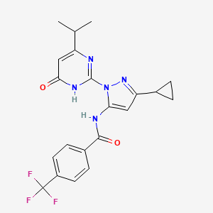 molecular formula C21H20F3N5O2 B6433035 N-{3-cyclopropyl-1-[6-oxo-4-(propan-2-yl)-1,6-dihydropyrimidin-2-yl]-1H-pyrazol-5-yl}-4-(trifluoromethyl)benzamide CAS No. 1207043-87-5