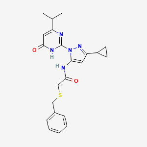 2-(benzylsulfanyl)-N-{3-cyclopropyl-1-[6-oxo-4-(propan-2-yl)-1,6-dihydropyrimidin-2-yl]-1H-pyrazol-5-yl}acetamide