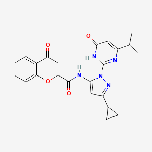 molecular formula C23H21N5O4 B6433052 N-{3-cyclopropyl-1-[6-oxo-4-(propan-2-yl)-1,6-dihydropyrimidin-2-yl]-1H-pyrazol-5-yl}-4-oxo-4H-chromene-2-carboxamide CAS No. 1207053-73-3