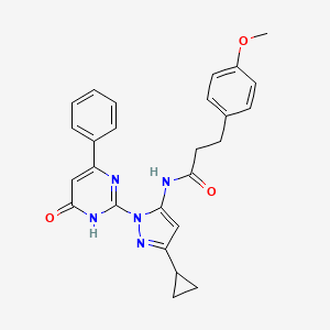 molecular formula C26H25N5O3 B6433060 N-[3-cyclopropyl-1-(6-oxo-4-phenyl-1,6-dihydropyrimidin-2-yl)-1H-pyrazol-5-yl]-3-(4-methoxyphenyl)propanamide CAS No. 1207019-20-2