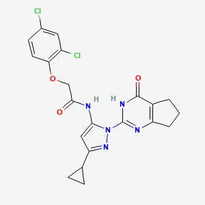 N-(3-cyclopropyl-1-{4-oxo-3H,4H,5H,6H,7H-cyclopenta[d]pyrimidin-2-yl}-1H-pyrazol-5-yl)-2-(2,4-dichlorophenoxy)acetamide