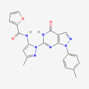 molecular formula C21H17N7O3 B6433102 N-{3-methyl-1-[1-(4-methylphenyl)-4-oxo-1H,4H,5H-pyrazolo[3,4-d]pyrimidin-6-yl]-1H-pyrazol-5-yl}furan-2-carboxamide CAS No. 1171799-50-0