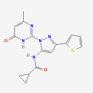 molecular formula C16H15N5O2S B6433136 N-[1-(4-methyl-6-oxo-1,6-dihydropyrimidin-2-yl)-3-(thiophen-2-yl)-1H-pyrazol-5-yl]cyclopropanecarboxamide CAS No. 1172718-14-7
