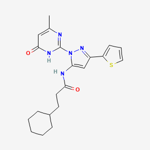 molecular formula C21H25N5O2S B6433146 3-cyclohexyl-N-[1-(4-methyl-6-oxo-1,6-dihydropyrimidin-2-yl)-3-(thiophen-2-yl)-1H-pyrazol-5-yl]propanamide CAS No. 1172425-39-6