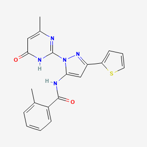 molecular formula C20H17N5O2S B6433153 2-methyl-N-[1-(4-methyl-6-oxo-1,6-dihydropyrimidin-2-yl)-3-(thiophen-2-yl)-1H-pyrazol-5-yl]benzamide CAS No. 1171714-23-0