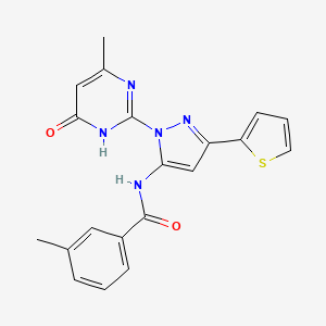 molecular formula C20H17N5O2S B6433155 3-methyl-N-[1-(4-methyl-6-oxo-1,6-dihydropyrimidin-2-yl)-3-(thiophen-2-yl)-1H-pyrazol-5-yl]benzamide CAS No. 1172864-90-2