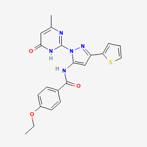 molecular formula C21H19N5O3S B6433160 4-ethoxy-N-[1-(4-methyl-6-oxo-1,6-dihydropyrimidin-2-yl)-3-(thiophen-2-yl)-1H-pyrazol-5-yl]benzamide CAS No. 1171778-10-1