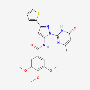 molecular formula C22H21N5O5S B6433175 3,4,5-trimethoxy-N-[1-(4-methyl-6-oxo-1,6-dihydropyrimidin-2-yl)-3-(thiophen-2-yl)-1H-pyrazol-5-yl]benzamide CAS No. 1173038-06-6