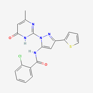 molecular formula C19H14ClN5O2S B6433197 2-chloro-N-[1-(4-methyl-6-oxo-1,6-dihydropyrimidin-2-yl)-3-(thiophen-2-yl)-1H-pyrazol-5-yl]benzamide CAS No. 1170378-32-1