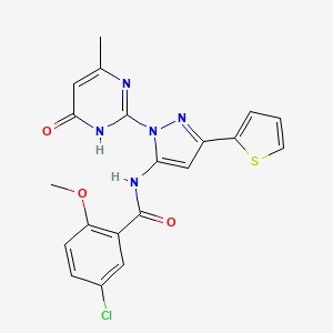 5-chloro-2-methoxy-N-[1-(4-methyl-6-oxo-1,6-dihydropyrimidin-2-yl)-3-(thiophen-2-yl)-1H-pyrazol-5-yl]benzamide