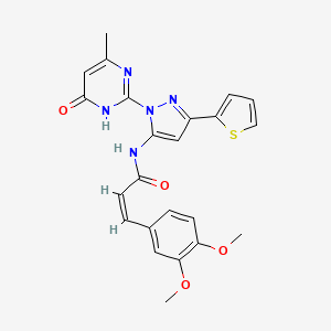 molecular formula C23H21N5O4S B6433220 (2Z)-3-(3,4-dimethoxyphenyl)-N-[1-(4-methyl-6-oxo-1,6-dihydropyrimidin-2-yl)-3-(thiophen-2-yl)-1H-pyrazol-5-yl]prop-2-enamide CAS No. 1173533-73-7