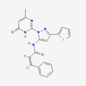 (2Z)-N-[1-(4-methyl-6-oxo-1,6-dihydropyrimidin-2-yl)-3-(thiophen-2-yl)-1H-pyrazol-5-yl]-3-phenylprop-2-enamide