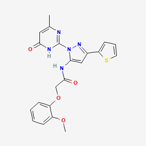 molecular formula C21H19N5O4S B6433227 2-(2-methoxyphenoxy)-N-[1-(4-methyl-6-oxo-1,6-dihydropyrimidin-2-yl)-3-(thiophen-2-yl)-1H-pyrazol-5-yl]acetamide CAS No. 1172235-77-6