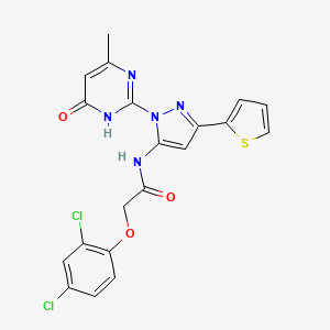 molecular formula C20H15Cl2N5O3S B6433239 2-(2,4-dichlorophenoxy)-N-[1-(4-methyl-6-oxo-1,6-dihydropyrimidin-2-yl)-3-(thiophen-2-yl)-1H-pyrazol-5-yl]acetamide CAS No. 1171927-00-6