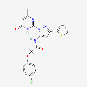 molecular formula C22H20ClN5O3S B6433241 2-(4-chlorophenoxy)-2-methyl-N-[1-(4-methyl-6-oxo-1,6-dihydropyrimidin-2-yl)-3-(thiophen-2-yl)-1H-pyrazol-5-yl]propanamide CAS No. 1170086-06-2
