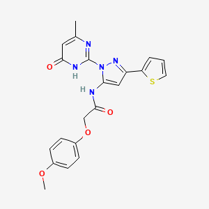 2-(4-methoxyphenoxy)-N-[1-(4-methyl-6-oxo-1,6-dihydropyrimidin-2-yl)-3-(thiophen-2-yl)-1H-pyrazol-5-yl]acetamide