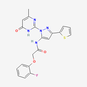 molecular formula C20H16FN5O3S B6433258 2-(2-fluorophenoxy)-N-[1-(4-methyl-6-oxo-1,6-dihydropyrimidin-2-yl)-3-(thiophen-2-yl)-1H-pyrazol-5-yl]acetamide CAS No. 1171654-90-2