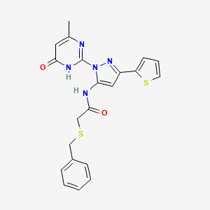 molecular formula C21H19N5O2S2 B6433272 2-(benzylsulfanyl)-N-[1-(4-methyl-6-oxo-1,6-dihydropyrimidin-2-yl)-3-(thiophen-2-yl)-1H-pyrazol-5-yl]acetamide CAS No. 1170392-41-2