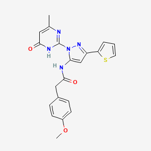 molecular formula C21H19N5O3S B6433273 2-(4-methoxyphenyl)-N-[1-(4-methyl-6-oxo-1,6-dihydropyrimidin-2-yl)-3-(thiophen-2-yl)-1H-pyrazol-5-yl]acetamide CAS No. 1172015-80-3