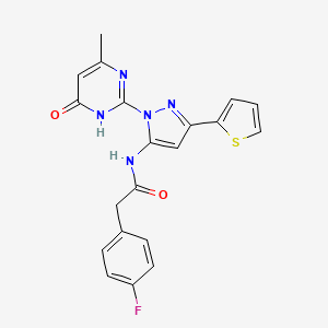 molecular formula C20H16FN5O2S B6433278 2-(4-fluorophenyl)-N-[1-(4-methyl-6-oxo-1,6-dihydropyrimidin-2-yl)-3-(thiophen-2-yl)-1H-pyrazol-5-yl]acetamide CAS No. 1171385-39-9