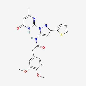 molecular formula C22H21N5O4S B6433286 2-(3,4-dimethoxyphenyl)-N-[1-(4-methyl-6-oxo-1,6-dihydropyrimidin-2-yl)-3-(thiophen-2-yl)-1H-pyrazol-5-yl]acetamide CAS No. 1171351-12-4