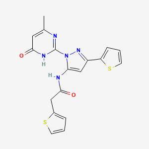 molecular formula C18H15N5O2S2 B6433292 N-[1-(4-methyl-6-oxo-1,6-dihydropyrimidin-2-yl)-3-(thiophen-2-yl)-1H-pyrazol-5-yl]-2-(thiophen-2-yl)acetamide CAS No. 1172507-00-4