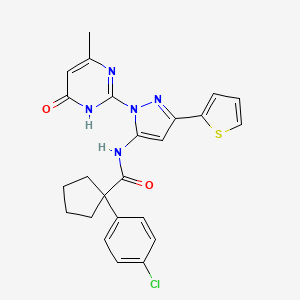molecular formula C24H22ClN5O2S B6433296 1-(4-chlorophenyl)-N-[1-(4-methyl-6-oxo-1,6-dihydropyrimidin-2-yl)-3-(thiophen-2-yl)-1H-pyrazol-5-yl]cyclopentane-1-carboxamide CAS No. 1170387-92-4