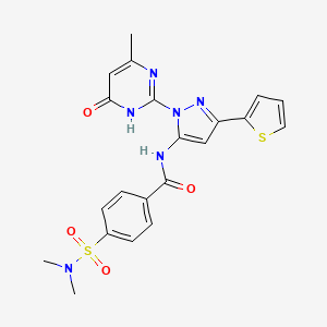 molecular formula C21H20N6O4S2 B6433307 4-(dimethylsulfamoyl)-N-[1-(4-methyl-6-oxo-1,6-dihydropyrimidin-2-yl)-3-(thiophen-2-yl)-1H-pyrazol-5-yl]benzamide CAS No. 1170784-18-5