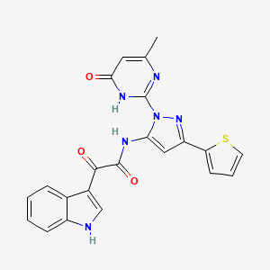 molecular formula C22H16N6O3S B6433328 2-(1H-indol-3-yl)-N-[1-(4-methyl-6-oxo-1,6-dihydropyrimidin-2-yl)-3-(thiophen-2-yl)-1H-pyrazol-5-yl]-2-oxoacetamide CAS No. 1170491-41-4