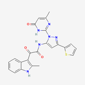 molecular formula C23H18N6O3S B6433335 2-(2-methyl-1H-indol-3-yl)-N-[1-(4-methyl-6-oxo-1,6-dihydropyrimidin-2-yl)-3-(thiophen-2-yl)-1H-pyrazol-5-yl]-2-oxoacetamide CAS No. 1207015-57-3
