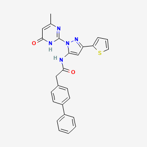 2-{[1,1'-biphenyl]-4-yl}-N-[1-(4-methyl-6-oxo-1,6-dihydropyrimidin-2-yl)-3-(thiophen-2-yl)-1H-pyrazol-5-yl]acetamide