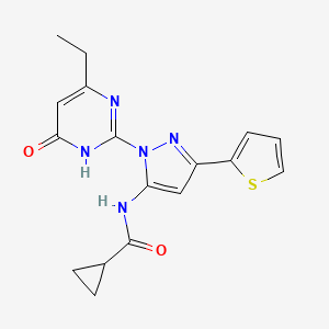 molecular formula C17H17N5O2S B6433354 N-[1-(4-ethyl-6-oxo-1,6-dihydropyrimidin-2-yl)-3-(thiophen-2-yl)-1H-pyrazol-5-yl]cyclopropanecarboxamide CAS No. 1207014-63-8