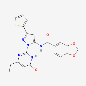 molecular formula C21H17N5O4S B6433360 N-[1-(4-ethyl-6-oxo-1,6-dihydropyrimidin-2-yl)-3-(thiophen-2-yl)-1H-pyrazol-5-yl]-2H-1,3-benzodioxole-5-carboxamide CAS No. 1207034-83-0