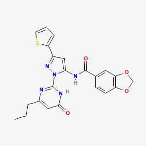 molecular formula C22H19N5O4S B6433362 N-[1-(6-oxo-4-propyl-1,6-dihydropyrimidin-2-yl)-3-(thiophen-2-yl)-1H-pyrazol-5-yl]-2H-1,3-benzodioxole-5-carboxamide CAS No. 1207014-66-1