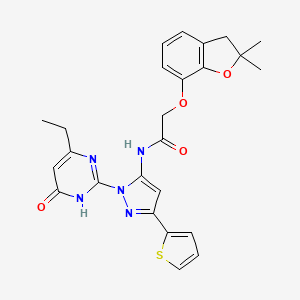 molecular formula C25H25N5O4S B6433365 2-[(2,2-dimethyl-2,3-dihydro-1-benzofuran-7-yl)oxy]-N-[1-(4-ethyl-6-oxo-1,6-dihydropyrimidin-2-yl)-3-(thiophen-2-yl)-1H-pyrazol-5-yl]acetamide CAS No. 1209210-56-9