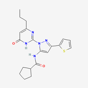 molecular formula C20H23N5O2S B6433370 N-[1-(6-oxo-4-propyl-1,6-dihydropyrimidin-2-yl)-3-(thiophen-2-yl)-1H-pyrazol-5-yl]cyclopentanecarboxamide CAS No. 1207050-74-5