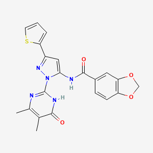molecular formula C21H17N5O4S B6433395 N-[1-(4,5-dimethyl-6-oxo-1,6-dihydropyrimidin-2-yl)-3-(thiophen-2-yl)-1H-pyrazol-5-yl]-2H-1,3-benzodioxole-5-carboxamide CAS No. 1172921-29-7