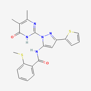molecular formula C21H19N5O2S2 B6433435 N-[1-(4,5-dimethyl-6-oxo-1,6-dihydropyrimidin-2-yl)-3-(thiophen-2-yl)-1H-pyrazol-5-yl]-2-(methylsulfanyl)benzamide CAS No. 1172488-73-1