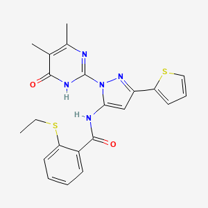 molecular formula C22H21N5O2S2 B6433437 N-[1-(4,5-dimethyl-6-oxo-1,6-dihydropyrimidin-2-yl)-3-(thiophen-2-yl)-1H-pyrazol-5-yl]-2-(ethylsulfanyl)benzamide CAS No. 1172402-35-5