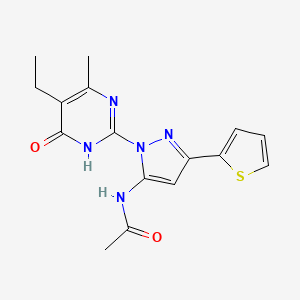 molecular formula C16H17N5O2S B6433443 N-[1-(5-ethyl-4-methyl-6-oxo-1,6-dihydropyrimidin-2-yl)-3-(thiophen-2-yl)-1H-pyrazol-5-yl]acetamide CAS No. 1209557-66-3