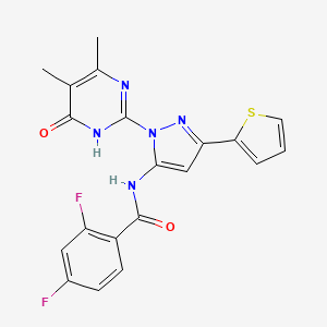 molecular formula C20H15F2N5O2S B6433450 N-[1-(4,5-dimethyl-6-oxo-1,6-dihydropyrimidin-2-yl)-3-(thiophen-2-yl)-1H-pyrazol-5-yl]-2,4-difluorobenzamide CAS No. 1172968-19-2