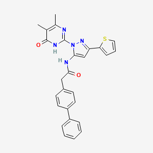 2-{[1,1'-biphenyl]-4-yl}-N-[1-(4,5-dimethyl-6-oxo-1,6-dihydropyrimidin-2-yl)-3-(thiophen-2-yl)-1H-pyrazol-5-yl]acetamide