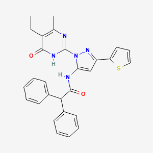 molecular formula C28H25N5O2S B6433454 N-[1-(5-ethyl-4-methyl-6-oxo-1,6-dihydropyrimidin-2-yl)-3-(thiophen-2-yl)-1H-pyrazol-5-yl]-2,2-diphenylacetamide CAS No. 1207035-49-1