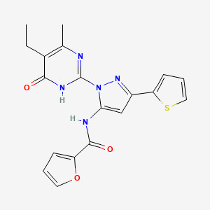 molecular formula C19H17N5O3S B6433460 N-[1-(5-ethyl-4-methyl-6-oxo-1,6-dihydropyrimidin-2-yl)-3-(thiophen-2-yl)-1H-pyrazol-5-yl]furan-2-carboxamide CAS No. 1207035-38-8