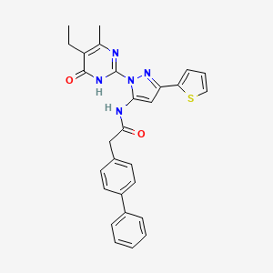 2-{[1,1'-biphenyl]-4-yl}-N-[1-(5-ethyl-4-methyl-6-oxo-1,6-dihydropyrimidin-2-yl)-3-(thiophen-2-yl)-1H-pyrazol-5-yl]acetamide