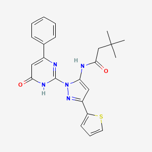 molecular formula C23H23N5O2S B6433483 3,3-dimethyl-N-[1-(6-oxo-4-phenyl-1,6-dihydropyrimidin-2-yl)-3-(thiophen-2-yl)-1H-pyrazol-5-yl]butanamide CAS No. 1207050-85-8