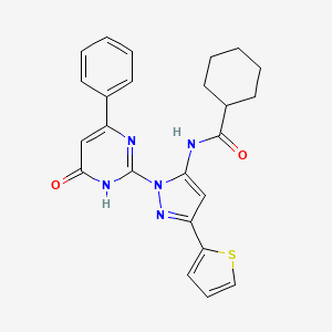 molecular formula C24H23N5O2S B6433489 N-[1-(6-oxo-4-phenyl-1,6-dihydropyrimidin-2-yl)-3-(thiophen-2-yl)-1H-pyrazol-5-yl]cyclohexanecarboxamide CAS No. 1207035-66-2
