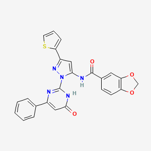 molecular formula C25H17N5O4S B6433492 N-[1-(6-oxo-4-phenyl-1,6-dihydropyrimidin-2-yl)-3-(thiophen-2-yl)-1H-pyrazol-5-yl]-2H-1,3-benzodioxole-5-carboxamide CAS No. 1207015-86-8