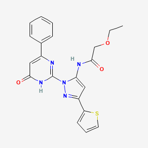 molecular formula C21H19N5O3S B6433500 2-ethoxy-N-[1-(6-oxo-4-phenyl-1,6-dihydropyrimidin-2-yl)-3-(thiophen-2-yl)-1H-pyrazol-5-yl]acetamide CAS No. 1207035-77-5